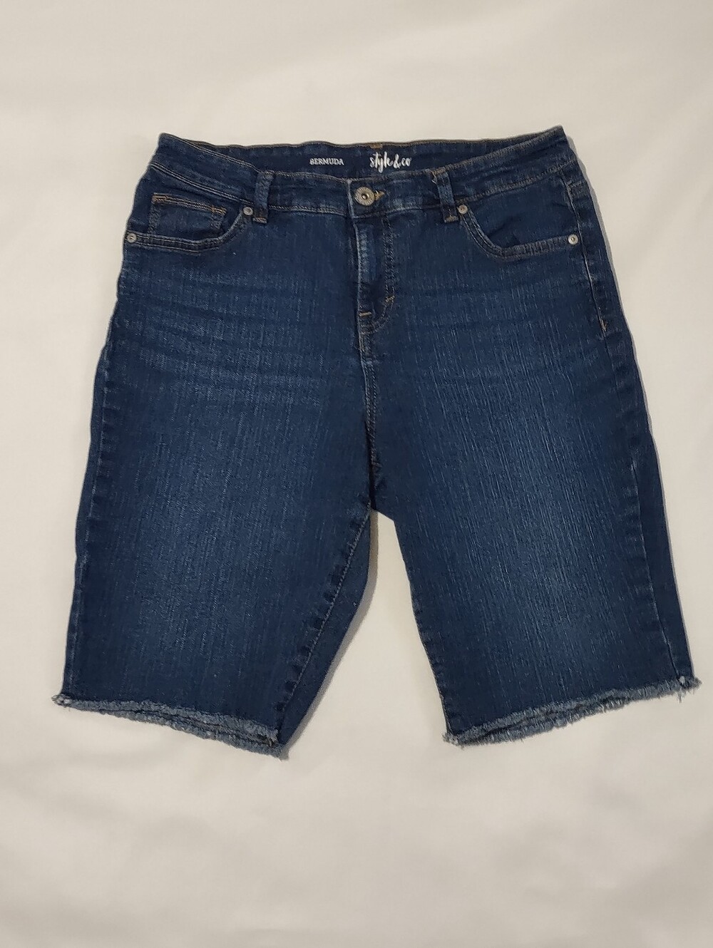 Women's petite Stretch Denim Bermuda Shorts Size 10P. Cutoff Style